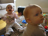jasonandbecky > Vivienne taught Nick to clap - he had never done it before, and then saw both Vivienne and Deborah do it, and before we left their house he was clapping too!  He's now done it every day since.